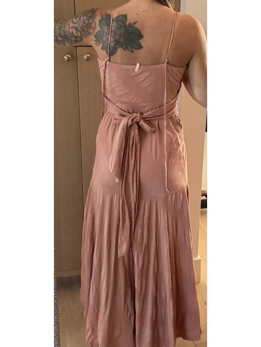 Free People Summer Ready Midi Dress Iced Chai Pink Cutout Ruched M